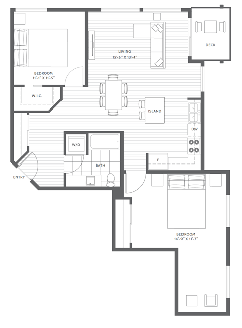 Two Bed One Bath D1 Floor Plan at Harbor Heights 55+ Community, Washington, 98501